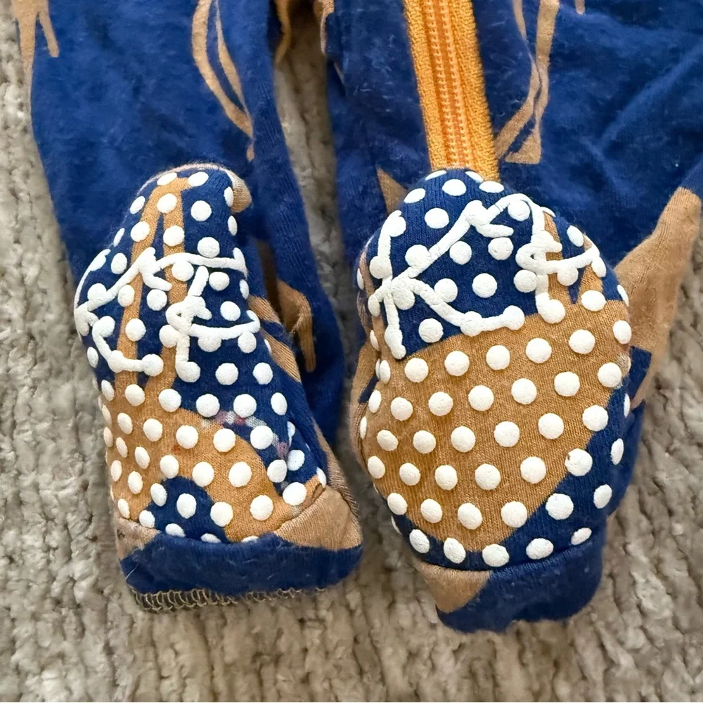 KicKee Pants Bamboo‎ Footed Coverall NB Blue Camel Print Zipper Pajamas
